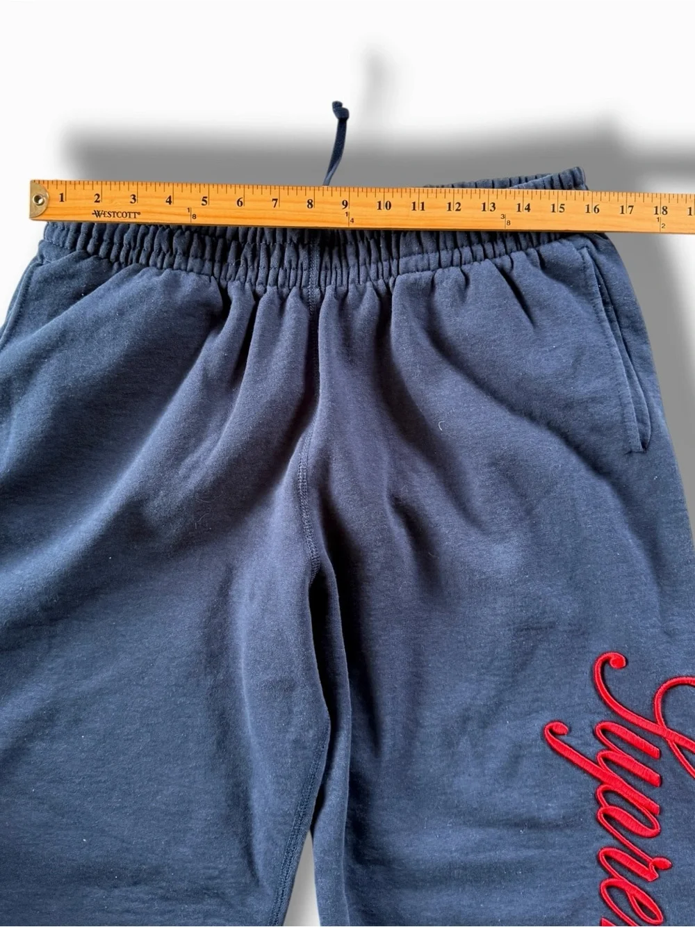 Supreme Raised Script Sweatpants Joggers Size Large Navy Blue Cotton